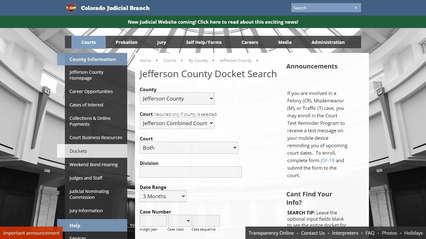 Colorado Judicial Branch - Jefferson County - Dockets