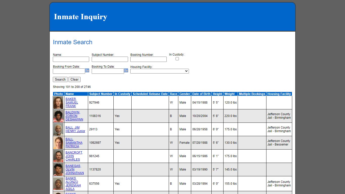 Inmate Search - Jefferson County, Alabama